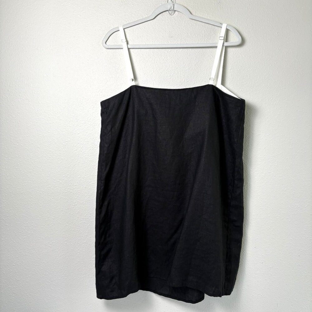 Reformation Lainey Linen Dress Size 12 Black White Mini Adjustable Straps - Picture 4 of 11